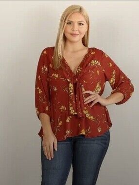 Women's Flowy Floral Tie-Neck Blouse